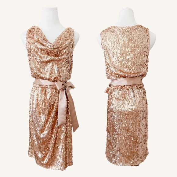Vintage Cache Womens Gold Sequin Party Dress SZ 6 Y2K Glam Cocktail New Years - Picture 1 of 6